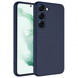Husa protectie Samsung Galaxy S23, ultra slim, silicon Bleumarin, cu interior de catifea, protectie camera