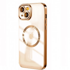 husa iphone 14 magsafe transparenta margini aurii planetphone