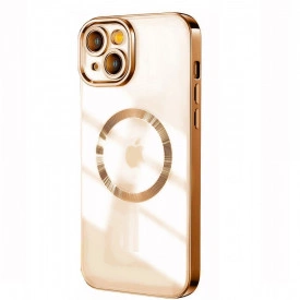 husa iphone 14 magsafe transparenta margini aurii planetphone