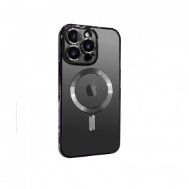 Husa protectie tip MagSafe iPhone 15 Pro Max, transparenta cu margini colorate Negru, slim