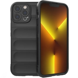 Husa protectie Wave style, compatibila cu iPhone 16 Pro Max, antisoc, silicon Negru, interior din microfibra, anti-alunecare, protectie camera, protectie ecran