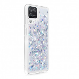 Husa Samsung Galaxy A12, cu Apa si Sclipici, Lichid si Glitter, Fashion, protectie camera, Argintiu