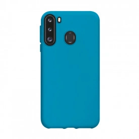 Husa Samsung Galaxy A21, ultra slim silicon si microfibra, Albastru