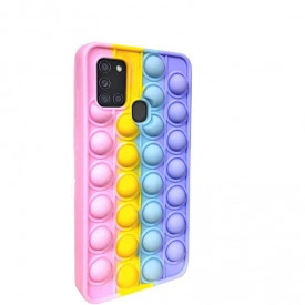 Husa Samsung Galaxy A21s, husa POP IT, Push Pop Bubble Fidget, Antisoc, antistres, din silicon, Mov/Roz/Bej
