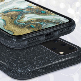 Husa Samsung Galaxy S20 Plus, ultra slim din silicon, cu 3 straturi protective, Fashion, cu sclipici Glitter, Negru - Img 4