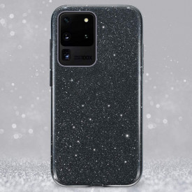 Husa Samsung Galaxy S20 Ultra, ultra slim din silicon, cu 3 straturi protective, Fashion, cu sclipici Glitter, Negru - Img 2