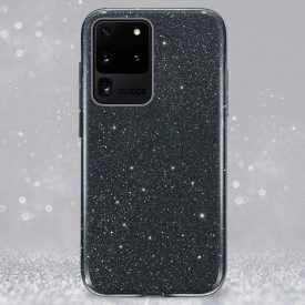 Husa Samsung Galaxy S20 Ultra, ultra slim din silicon, cu 3 straturi protective, Fashion, cu sclipici Glitter, Negru - Img 2