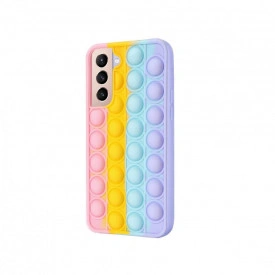 Husa Samsung Galaxy S21, husa POP IT, Push Pop Bubble Fidget, Antisoc, antistres, din silicon, Mov/Roz/Galben/Albastru