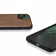 husa iphone 11 pro din piele ecologica si silicon maro