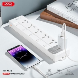 Prelungitor electric XO (WL18) - 6 prize AC cu intrerupator independet, cablu de 2m, WHITE - Img 3