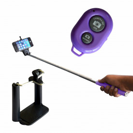 Selfie Stick MonoPod din Aluminiu, Bluetooth, cu telecomanda, 100cm, Universal, Mov, compatibil IOS si Android - Img 6