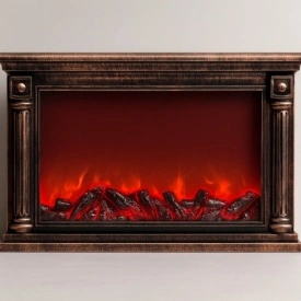 Semineu electric decorativ, Lumina Led cu Simulare Flacari, Alimnetare priza sau baterii, Dimensiuni (LxH): 63, 5*36, 5 cm, Vintage, Metalic Brown