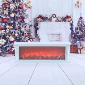 Semineu electric decorativ, Lumina Led cu Simulare Flacari, Alimnetare priza sau baterii, Dimensiuni (LxH): 63*22 cm, Vintage, Alb - Img 3