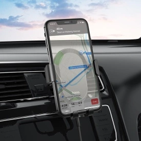 Suport Auto cu incarcare Wireless, Hoco (CA105) - 15W, cu cleme laterale, montaj Ventilatie, cablu USB-C, 1m, AutoAlign, BLACK - Img 6