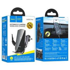 Suport Auto cu incarcare Wireless, Hoco (CA202 Plus) - 15W, montaj Ventilatie, cleme laterale, cablu USB-C, 1m, Infrared, PullClip, Acumulator intern, BLACK/Metall - Img 7