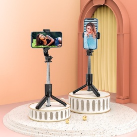 Suport Stand Hoco (K17) Mini, tip Selfie Stick & Trepied 2 in 1, Telescopic, Inox, cu Telecomanda BT, BLACK - Img 5