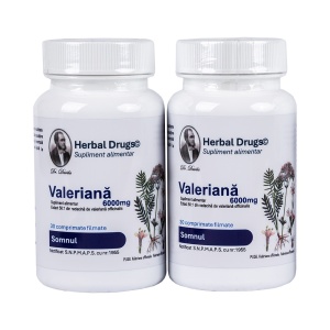 Pachet 2x Valeriana 6000 mg, 30 comprimate, Herbal Drugs