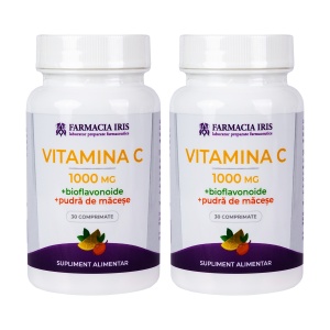 Pachet 2x Vitamina C 1000 mg + Bioflavonoide + Pudră de măceșe,30 comprimate