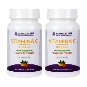 Pachet 2x Vitamina C 1000 mg + Bioflavonoide + Pudră de măceșe,30 comprimate