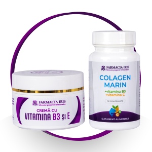 Pachet Colagen Marin,Vitamina B3,Vitamina C x30 capsule & Cremă cu Vitamina B3 și Vitamina E
