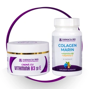 Pachet Colagen Marin,Vitamina B3,Vitamina C x30 capsule & Cremă cu Vitamina B3 și Vitamina E