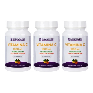 Pachet 3x Vitamina C 1000 mg + Bioflavonoide + Pudră de măceșe,30 comprimate - Img 1