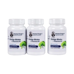 Pachet 3x Ginkgo Biloba +Vitamina B3, 30 comprimate, Herbal Drugs