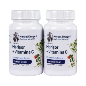 Pachet 2x Merișor + Vitamina C, 30 comprimate, Herbal Drugs