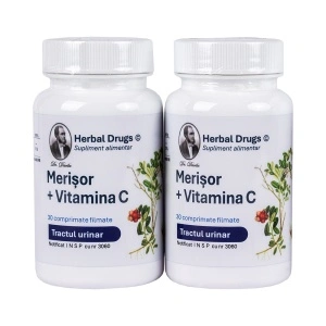 Pachet 2x Merișor + Vitamina C, 30 comprimate, Herbal Drugs