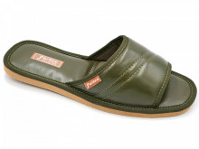 papuci de casa barbati din piele kaki - decupati
