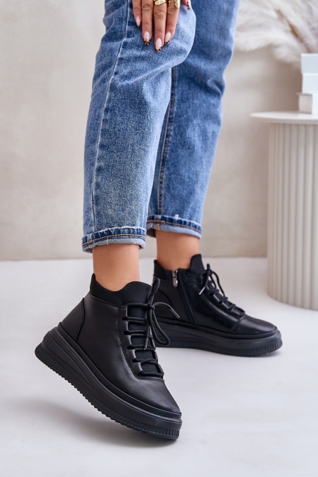 Високи дамски кецове на платформа от естествена кожа Artiker 55C1041 Black SH33749 - черни