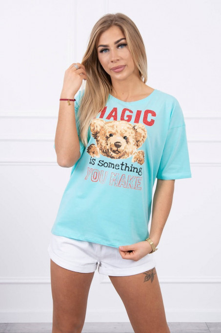 Дамска тениска Magic с мече 9243 - мента