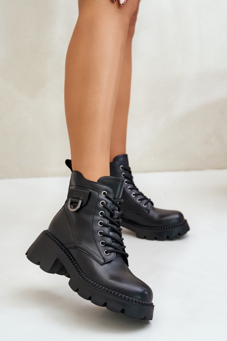 Дамски кубинки от естествена кожа Vinceza 41460 Black SH33582 - черни