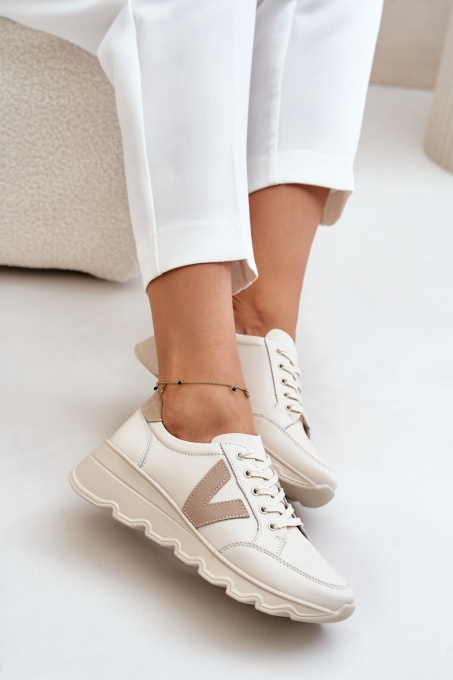 Дамски маратонки от естествена кожа Vinceza 7918 Beige SH33575 - бежови