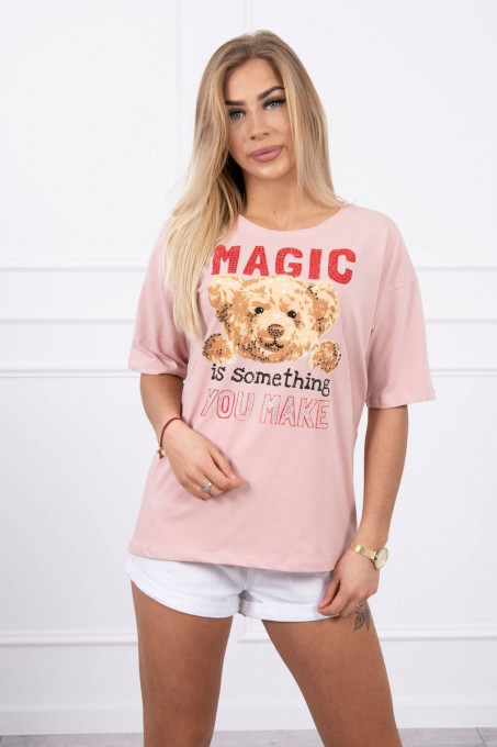 Дамска тениска Magic с мече 9243 - тъмна пудра