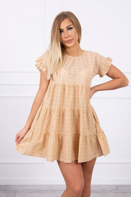Дамска рокля с бродерия 9276 - camel