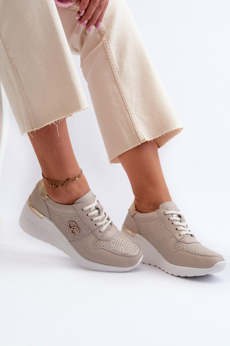 Дамски кожени маратонки S.Barski LR810 SH31664 - Beige