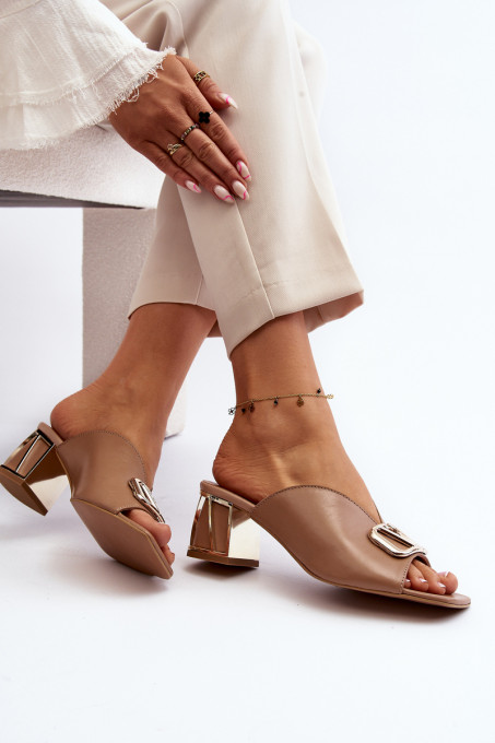 Дамски елегантни чехли с ток Laura Messi 2771 SH29821 - Beige