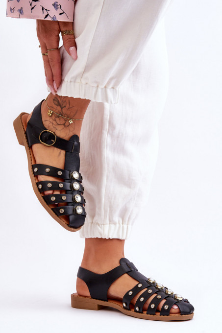 Дамски сандали с кристали Ascot SH26291 - черни