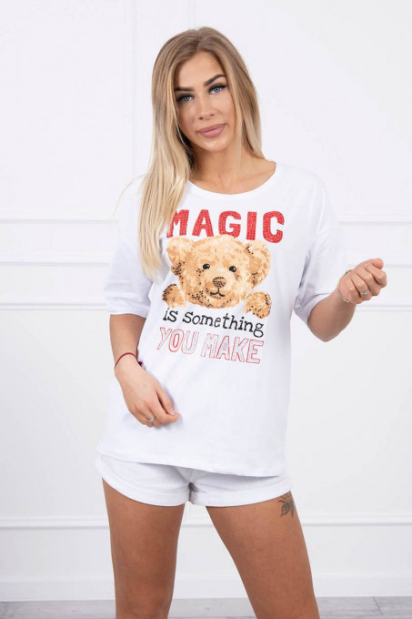 Дамска тениска Magic с мече 9243 - бяла