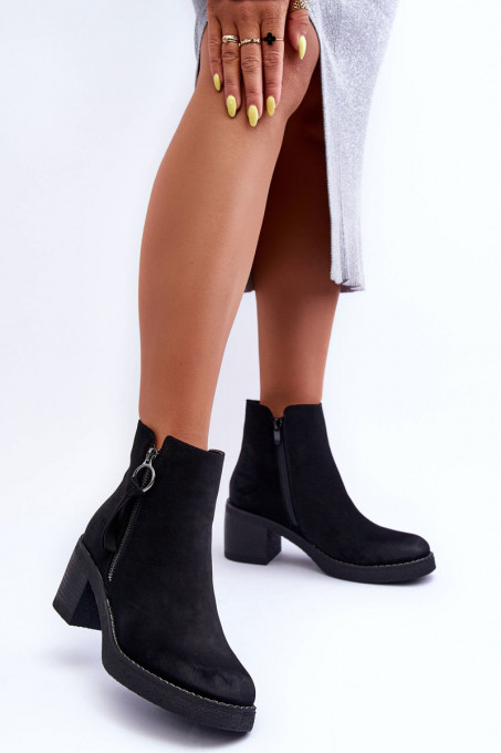 Дамски боти с декоративен цип Boots SH27155 - черни