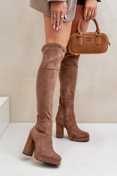 Дамски високи ботуши на ток Zistaria SH34790 - khaki