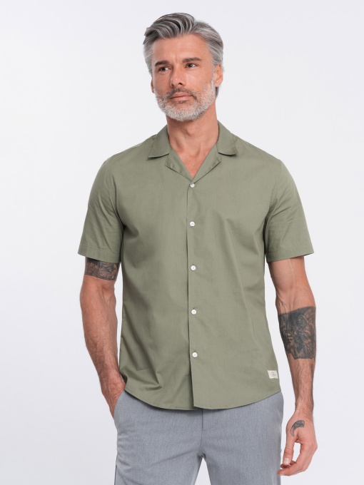 Мъжка риза с къс ръкав Ombre V4 OM-SHSS-0168 - khaki