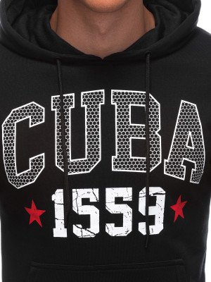 Мъжки суичър с надпис Cuba 1559 на гърдите. Моделът е стандартен с обичане през главата и голям кенгуру джоб. Ластични маншети на ръкавите и в края допълват модела. Изработен от 50% памук и 50% полиестер.Мъжки суичър с надпис Cuba 1559 на гърдите. Моделът