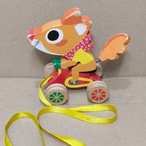 Djeco jucărie de tras - vulpe pe bicicletă din lemn