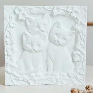 tablou din ipsos pentru pictat- pisicuțe 14,5x14,5cm