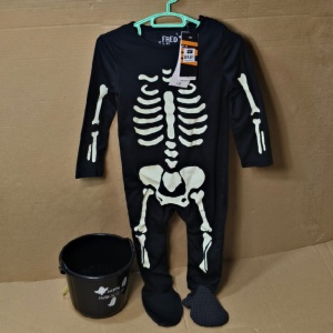 costum Halloween (12-18 luni) + găleată colectare dulciuri