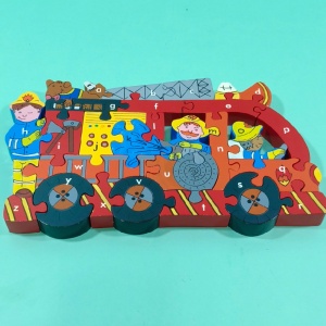 Puzzle lemn mașină pompieri alfabet 33x21cm