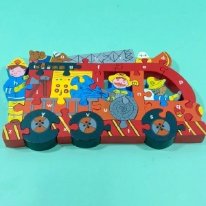 Puzzle lemn mașină pompieri alfabet 33x21cm