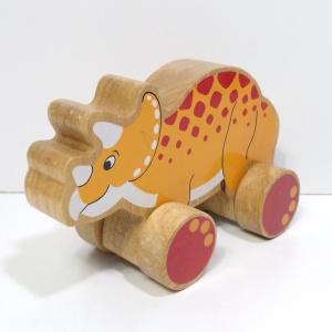 dinozaur lemn pe roți 15cm